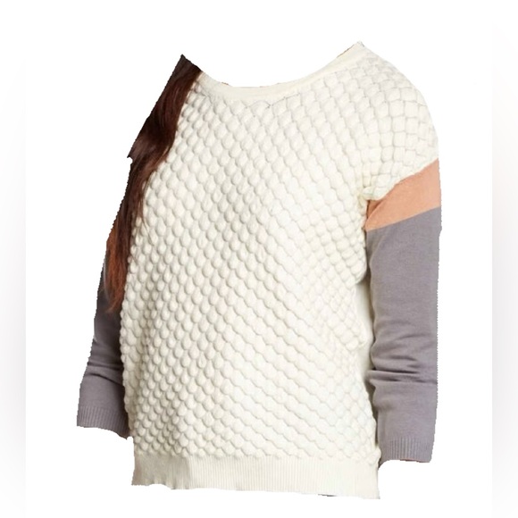 Jealous Tomato Popcorn Knit Sweater Cream Textured Colorblock Sleeves  M - Picture 1 of 7